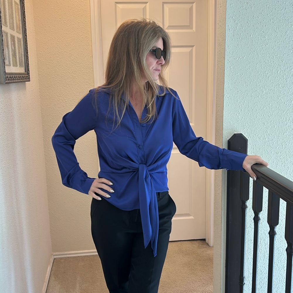 Satin button down tie front top. Has some stretch. Great used condition.